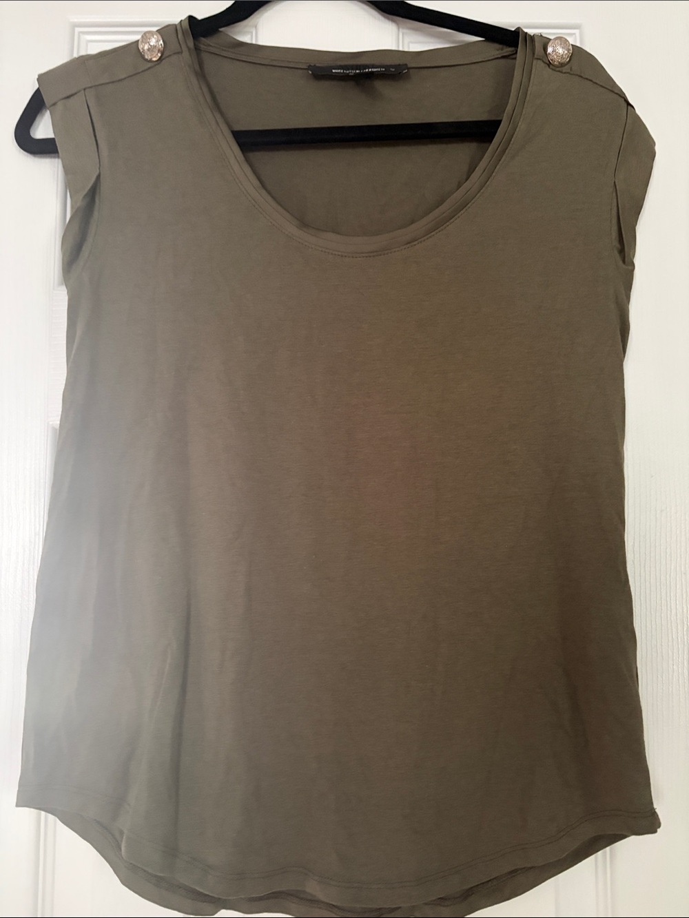 White House Black Market Olive Green Button-Shoulder Tank